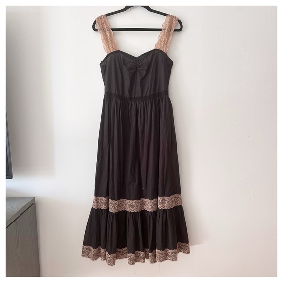 Gucci Lace-Trim Cotton Maxi Dress black size 40 - Picture 2 of 9